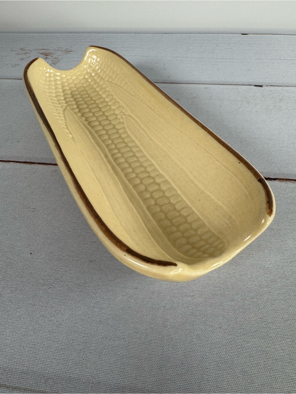 Vintage Pfaltzgraff Village Corn on the Cob Relish Dish #46 Cream Brown Trim